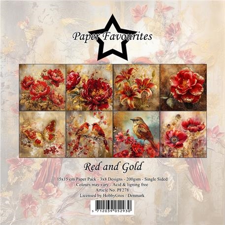Paper Favourites Red and gold 3x8design 15x15cm 200g